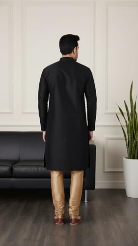 Image of Sadree Men's Silk Blend Mandrin Collor Full Sleeve Knee Length Indian Kurta Chudidar Pyjama Set