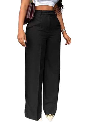 Women's High Waisted Dress Pants Stretchy Business Casual Pants Straight Leg Work Trousers with Pockets
