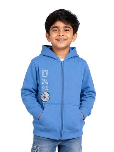 Image of Unisex Kids Solid Full Sleeve Zip Front Open Hooded Sweatshirt