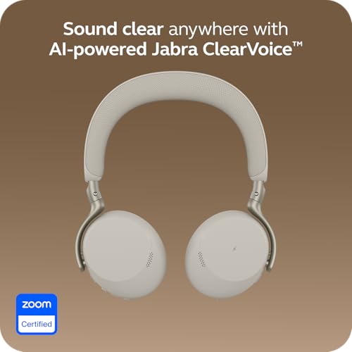 Image of Jabra Evolve3 75 On-Ear Wireless Bluetooth Headset with Microphone for Work, USB-C, AI Voice Call Tech, Advanced Active Noise Cancellation, 22-Hour Battery, Works with Online Meeting Apps, Warm Gray