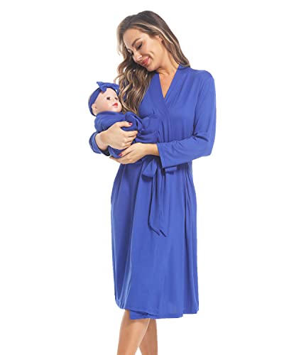 Image of QTECLOR Maternity Robe with Matching Swaddle Blanket Set,Maternity Barhrobe Delivery Labor Robe for Hospital Women Dress