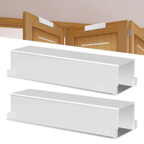 Bifold Door Lock Child Safety Locks for Double Doors & Closet Pantry Fits Bi-Fold Doors 1 1/8-1 3/8 Inch No Drill Installation (White 2 Pack)