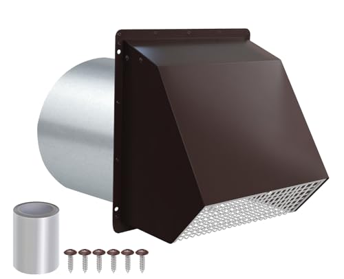 Image of 6 Inch Hooded Wall Vent with Screen and Damper,6 inch Vent Hood Wall Exhaust Vent Cover,Dryer Vent Cover Outside,6 inchVent Cover Exterior Wall Vent Cap for Range Hood Kitchen Air Ventilation,Galvanized Steel