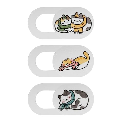 Generic ウェブカメラカバー 3個セット 猫デザイン ? スライド式 プライバシー保護 for ノートパソコン タブレット スマホ 対応 ABS素材 (1.9x0.8cm,アソートカラー2)