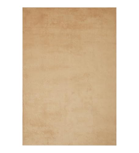 Image of Obsessions Large Indoor Polyester Carpet with Solid Pattern Felt Backing, Ideal for Bedroom & Living Room 160x230cm, Beige