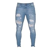 QOAAIE Men's Slim Fit Ripped Skinny Jeans Casual Moto Biker Jean Pants Fashion Stretch Destroyed Denim Pant (Light Bluec1,3X-Large)