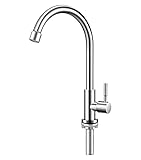 Cold Water Faucet Only,Single Handle Single Hole Cold Water Kitchen Faucet Brushed Nickel Stainless Steel Cold Faucet for Kitchen.Outdoor(Stainless Steel nut, 2.6” Threaded Rod,)