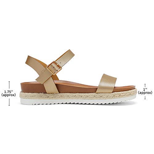 DREAM PAIRS DREAM PAIRS Women’s Open Toe Ankle Strap Espadrille Casual Flatform Platform Wedge Sandals,Size 9,Gold/Pu,SUNNA