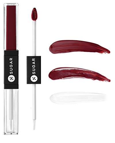 Image of SUGAR Cosmetics - Smudge Me Not - Lip Duo - 01 Brazen Raisin (Burgundy) - 3.5 ml - 2-in-1 Duo Liquid Lipstick with Matte Finish and Moisturizing Gloss