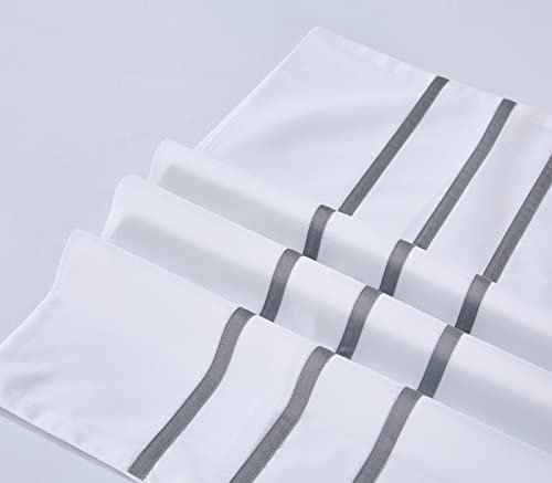 Mengboo Karen 2 Pieces White Duvet Cover Set Without Filling Grey Stripe Trim 100% Egyptian Cotton 300 Thread Count Soft Sateen Hotel Collection Zipper Closure Corner Ties (White Grey, Twin)… #TOP5
