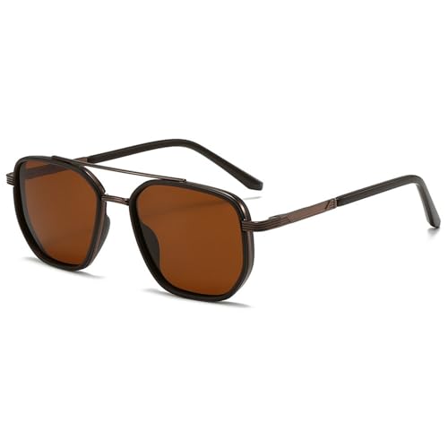 Vintage Polarized Sunglasses for Men Square Frame Metal Sun Glasses Fashion Accessory for Outdoor Double Beam Design - Main Image