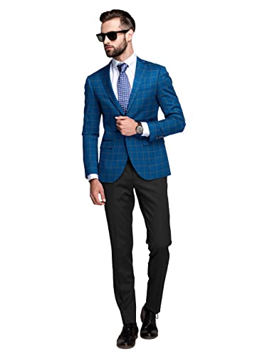 Men's Plaid Checked Blazer 2 Button Long Sleeve Regular Daily Fit Suit Jacket Business Lightweight Casual Sport Coat