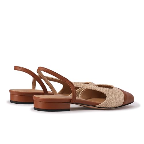 Slingback Flats for Women Nude Sling Back Shoes Closed Toe Two Tone Low Heel Pumps Dressy Work Office Dress Shoes 5