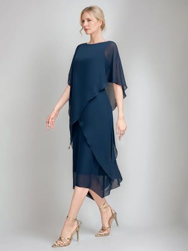 Tea Length Mother of The Bride Dresses for Women Chiffon Wedding Guest Dresses Cap Sleeve Formal Evening Gown4