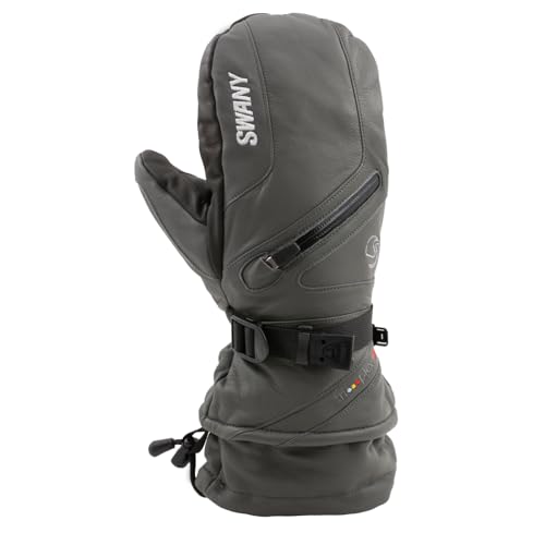 SWANY Men's X-Cell 2.1 Sports Moisture-Wicking Quick-Drying Warm Durable Flexible Insulated Leather Winter Mittens, Charcoal Gray, Medium