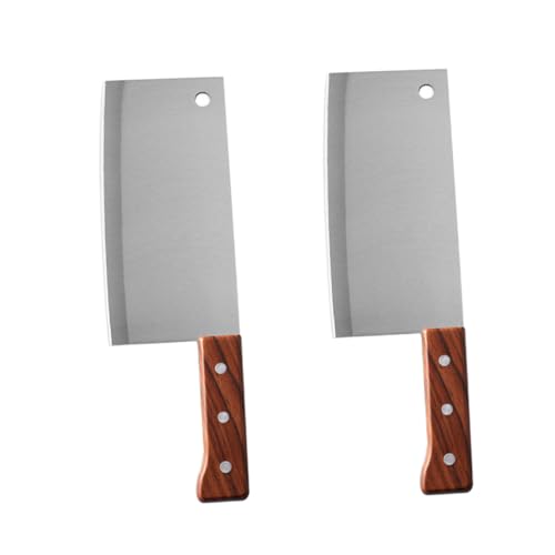 MOLUCKFU 2-pc Stainless Steel Kitchen Knife Set Chopper Wooden Handle Vegetable Meat Chopper Professional Butcher Cutter for Home Restaurant
