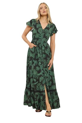 Image of Long Tall Sally - LTS Tall & Green Palm Print Button Maxi Dress - Women's