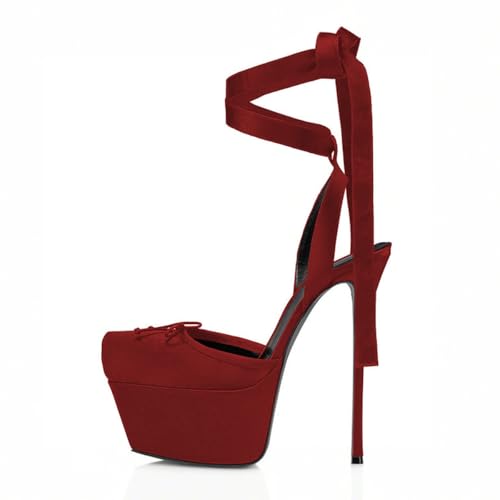 FSJ Women Lace-up Platform Stiletto Heel Pumps Square Toe Strappy Sky High Heels Sandals Sexy Wedding Bridal Party Shoes Size 4-16 US4