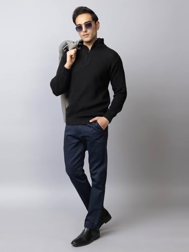 Image of TYSORT Men High Neck Zipper Full Sleeve Waffle Knitted Winter Sweater,Waffle Knit Sweater for Men