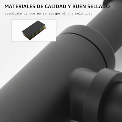 Miniatura 5 de Kelleria Sifón Lavabo Tubo Acero Inoxidable, Desague Lavabo Con Abertura De Limpieza, Tubo Desagüe Universal Antiolor Normalizado 11 4 Altura Ajustable, Apto Para Baño, Negro Mate