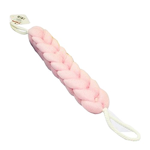 Back Scrubber Bath Mesh Sponge Exfoliating Bath Strap with Rope Handles(Pink)