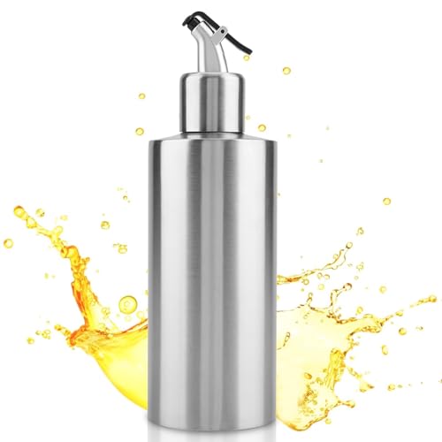 HERCHR Agatige Bouteille d'huile, Distributeur d'huile/vinaigre, Bouteille d'huile en Verre en Acier Inoxydable Anti-Fuite Sauce Pot pour la Cuisson, Les grillades, Ustensile de Cuisine 550ml