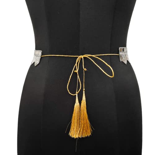 Women's Fabric Kamarband Saree belt waist hip Waist for saree Girl gaun women Lehnga choli Tredisnal Hand Work bally chain cloth Belt (35 piramind kas grey)4