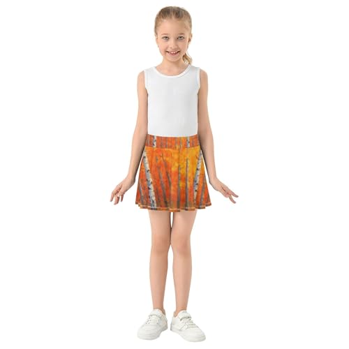 Joisal Girls Skorts Athletic Shorts Toddlers Tennis Skirts 2 in 1 School Autumn Birch Trees Orange 3t3