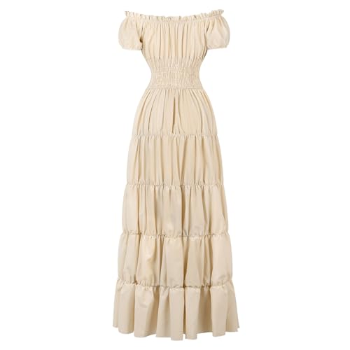 Zhitunemi Renaissance Costume Women Medieval Chemise Dress Peasant Tops Irish Under Dress Beige-M thumb #2