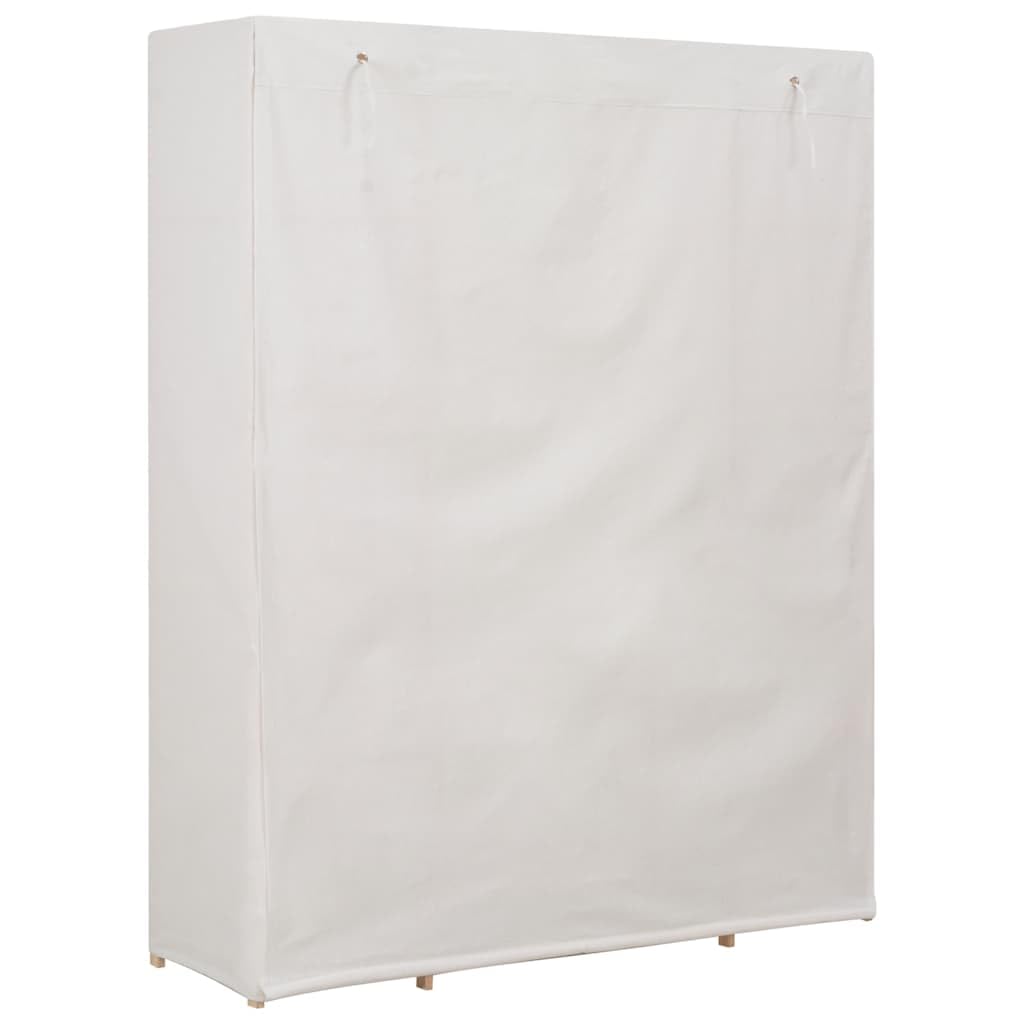 Penderie en tissu blanc avec cadre en bois massif - 135 x 40 x 170 cm - Espace de rangement moderne avec tringle à vêtements et étagères - Compact - Pour chambre à coucher et couloir