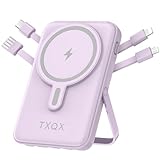 TXQX Wireless Portable Charger 10000mAh,Magnetic Power Bank with Built-in Cables LED Display,22.5W PD Fast Charging for Magsafe Battery Pack Compatible with iPhone16/15/14/13/12/Pro/Pro Max(Purple)