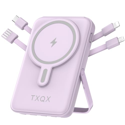 Wireless Portable Charger 10000mAh,Magnetic Power Bank with Built-in Cables LED Display,22.5W PD Fast Charging for Magsafe Battery Pack Compatible with iPhone16/15/14/13/12/Pro/Pro Max(Purple)