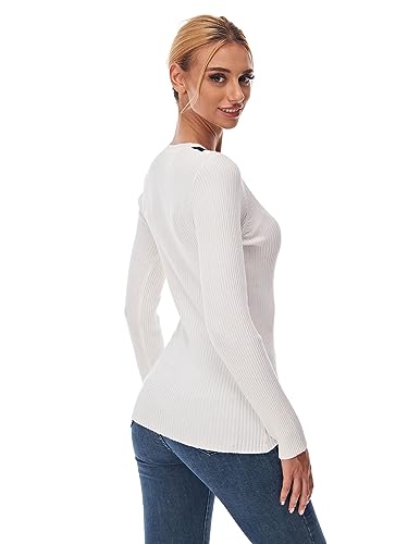 Image of AmelieBoutik Women Casual Color Trim V Neck Long Sleeve Ribbed Sweater Tops