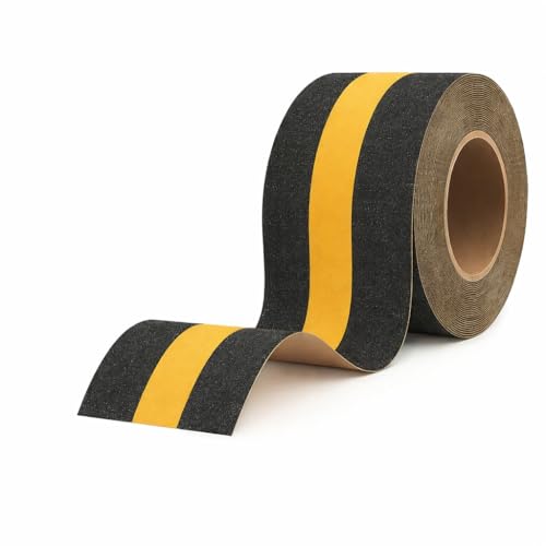 Image of Yorwe Anti Slip Stair Tape with Glow in the Dark Strip - Heavy Duty Waterproof Non Slip Traction Tape for Stairs, Steps, Outdoor & Indoor Safety (Black and Yellow, 10 Meter)