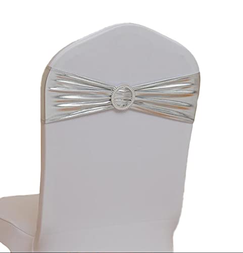 iEventStar Stretch-Stuhlbänder mit Schnalle, für Stuhlschärpen, Schleifen, Hochzeit, Party, Stuhldekoration (Metallic-Silber, 10) Cover