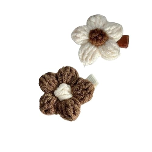 Haarnadeln mit niedlichem Baumwollseil, geflochtene Haarnadel, Blumen-Haarspangen, modische Haarspangen, Kinder-Haar-Accessoires (weiß und braun), 2 Stück