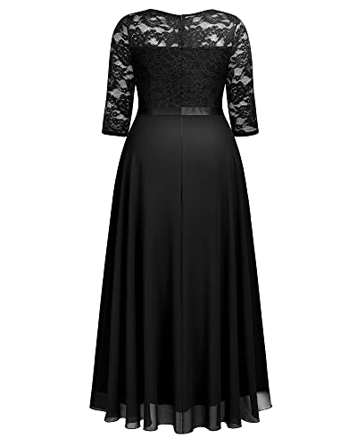 Miusol Women's Formal Floral Lace V Neck Plus Size Bridesmaid Party Maxi Dress Black #TOP5