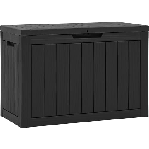 YITAHOME 45 Gallon Deck Box Outdoor Storage Box for Patio Cushions Outdoor Tools Gardening Tools Sports Equipment and Throw Pillows Lockable and Waterproof Black