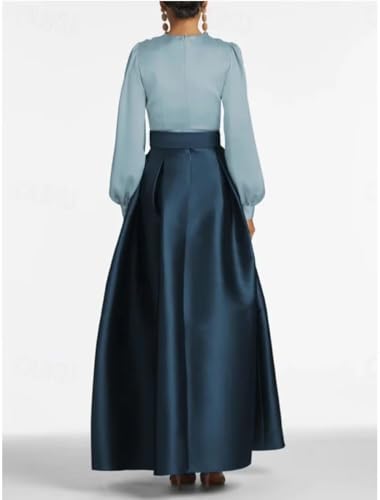 Satin Long Sleeve Prom Dress with Pockets Formal Evening Party Gowns Black Skirt Gown XMD53