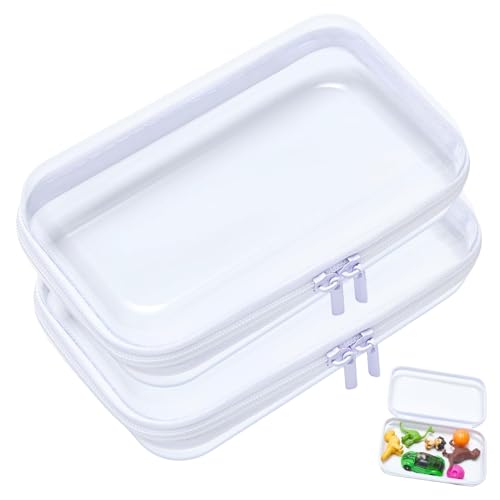 FrostyFlair Transparent Hard Shell Toiletry Bag, Set of 2 Clear Cosmetic Bags, Travel Storage Bags with Zipper for Cosmetics and Travel Essentials