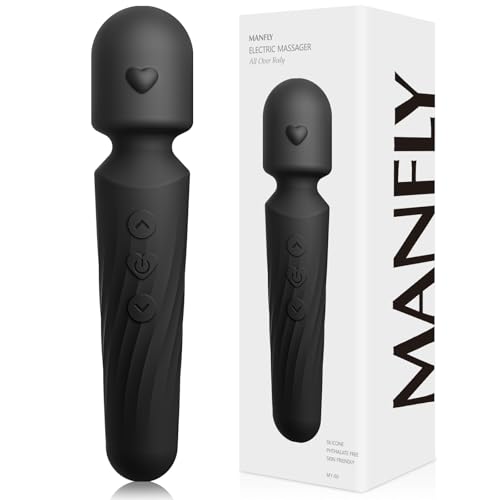 MANFLY Handheld Electric Massager Rechargeable Multiple Speeds and Modes Waterproof Body Massage Tool (Black)