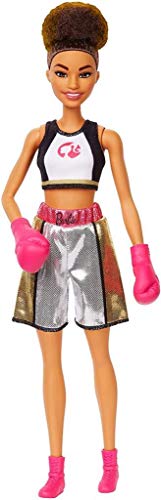 Barbie Boxer Brunette Doll with Boxing Outfit Featuring Short Top Graphic, Metallic Boxing Shorts and Pink Boxing Gloves, for Ages 3 and Up