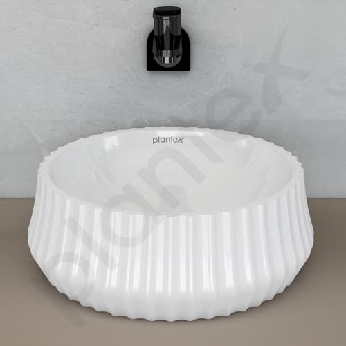 Plantex Ceramic Basin/Countertop Vessel Sink/Tabletop Wash Basin/Washbasin for Bathroom with 10 Years Glaze Warranty by Plantex (White Glossy - 14 x 14 x 5 Inch)