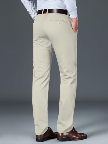 Image of AVANOVA Men's Light Grey Solid Trousers Light Business Style Slightly Stretch Straight Leg Pants for Outdoor Casual Daily (Trouser 127)