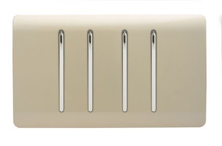Image of Trendi 4 Gang 2 way 240V Screwless Raised Front Twin Plate Plastic Artistic Modern Glossy 10 Amp Chrome Rocker Quad Electrical Wall Light Switch Champagne Gold - ART-SS44GO