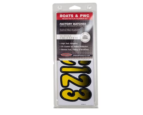 Image of Hardline Products USA Series 200 Boat Registration Numbers & Letters Kit - 3 Inch Yellow /Black Gradient - UV & Fuel Resistant Marine Vinyl Decals for PWC, Jet Ski & Boats - USCG Compliant