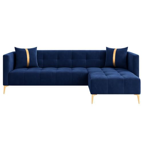 Image of Furny Styling 4 Seater Fabric RHS L Shape Sofa Set (Blue) | Soft Velvet Fabric | Modern Design | Comfortable Seating | Living Room Furniture