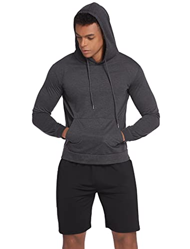 Deyeek Men's Performance Hoodies, Workout Hoodies Casual Long Sleeve Hoodies Sport Sweatshirt Hip Hop Pullover with Pocket & Drawstring Gray