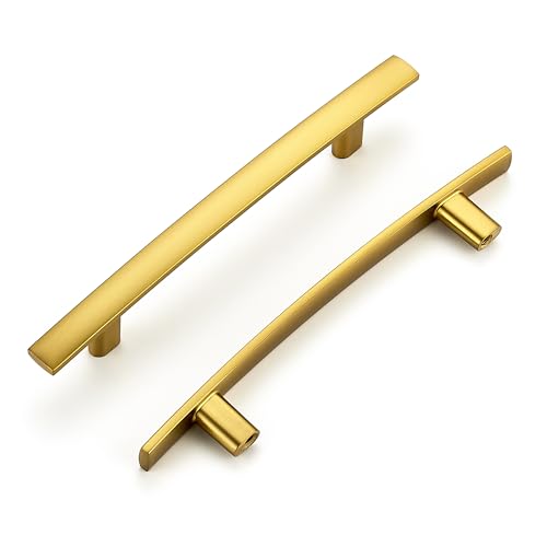 Image of Ravinte 15 Pack Cabinet Handles Brushed Brass Cabinet Pulls Kitchen Cabinet Handles,Curved Drawer Pulls in 6-1 /4 Inch Length with 4 Inch Hole Center Arch Kitchen Cabinet Hardware