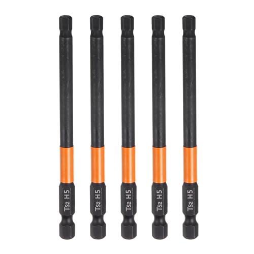 Image of sourcing map 5pcs H5 Hex Head Drill Bit Wrench 5mm Metric Flat Tip 1/4" Hex Shank 100mm (4") Long Magnetic Black Phosphate Hexagonal Screw Driver Socket Industrial Screwdriver Power Bits